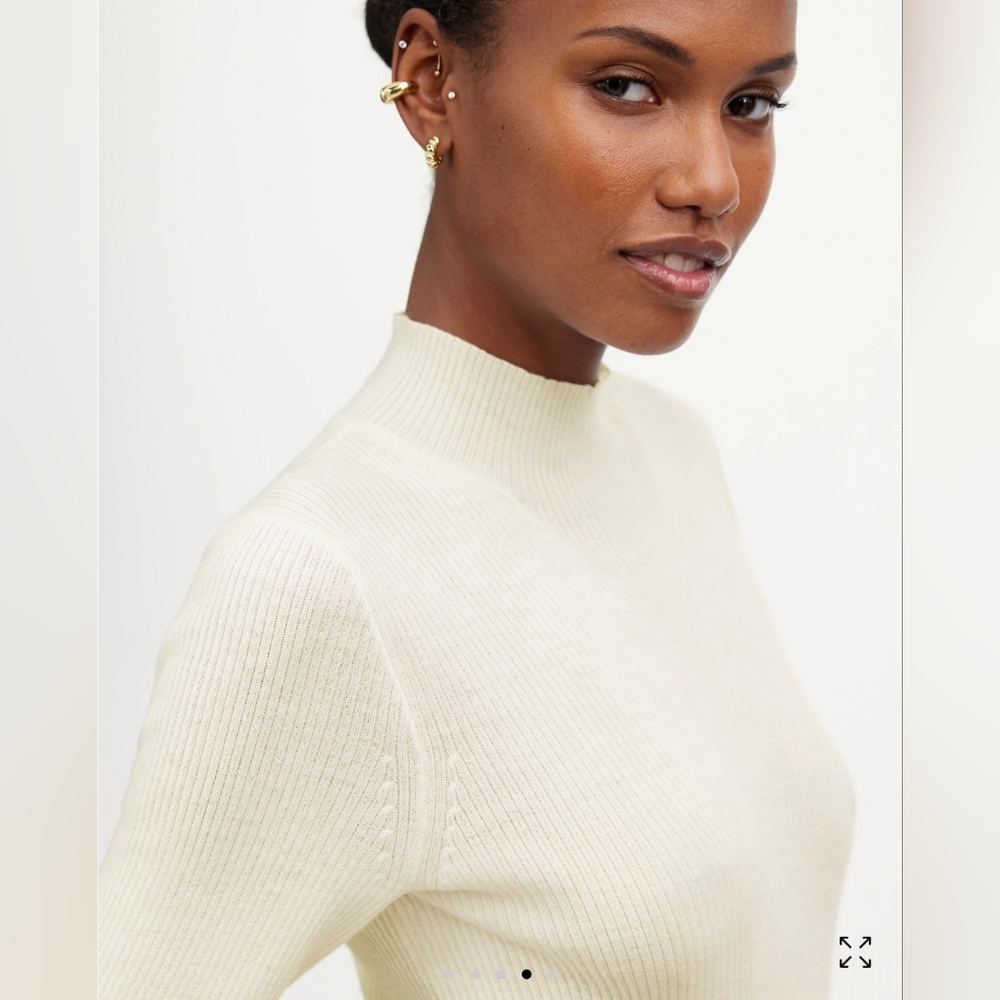 NWT Madewell Ribbed Merino Wool Mockneck Sweater Tee ivory xs $75 *flaw* - Picture 4 of 14